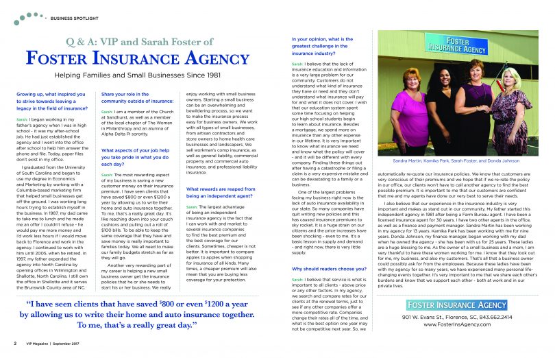 Tony Foster Insurance Business Spotlight - Foster Insurance - VIP Magazine